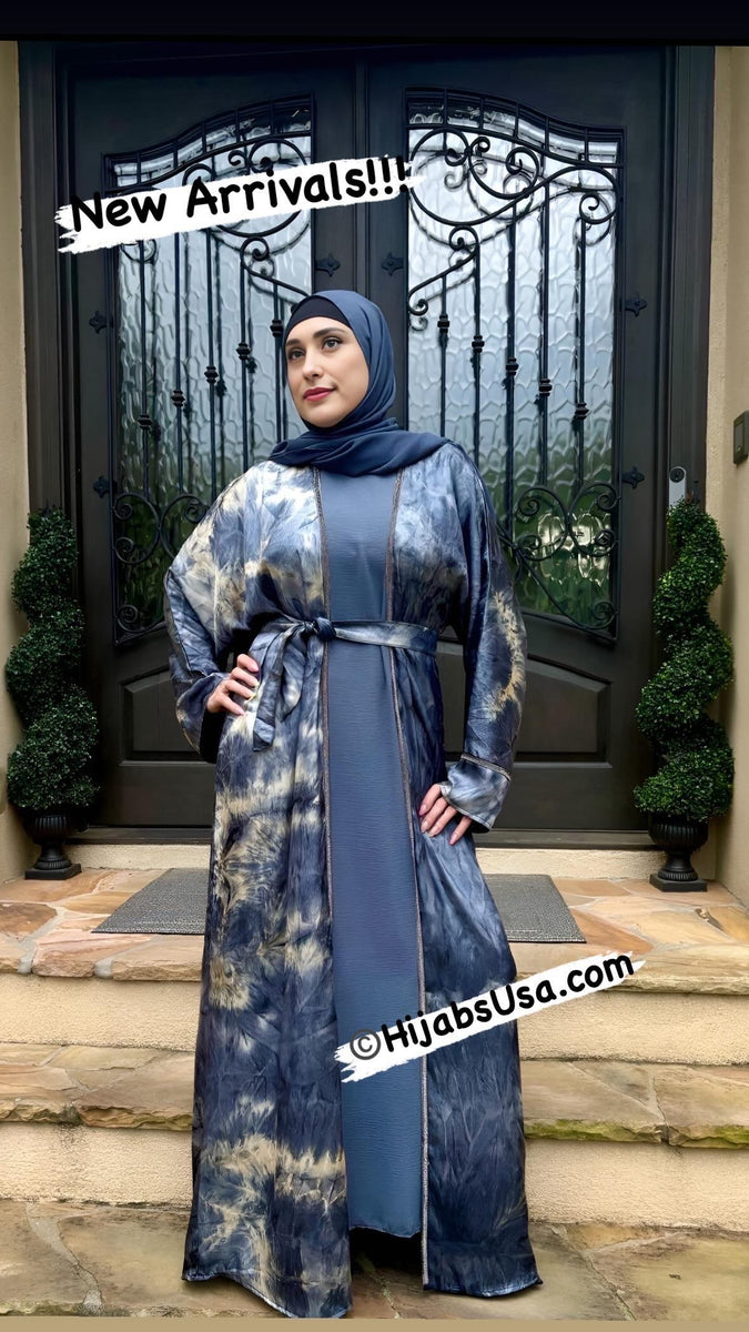 Cardigan Abaya Lungo Donna In Raso Tie-Dye, Maniche Pipistrello, Vestaglia Leggera Islamica, Taglie Forti