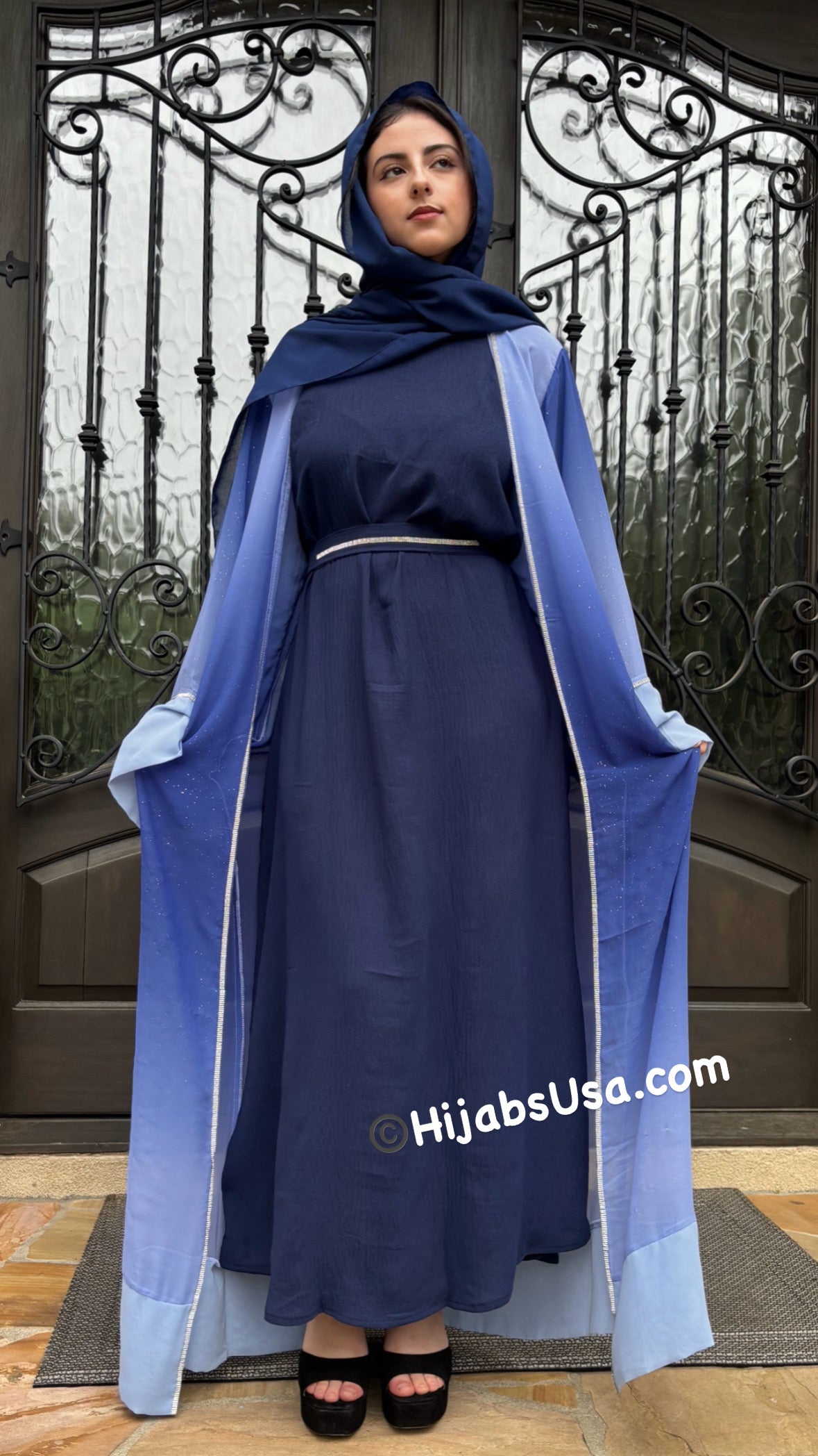 Deana Blue Ombré Sparkle 4pc Abaya