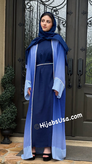 Deana Blue Ombré Sparkle 4pc Abaya