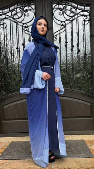 Deana Blue Ombré Sparkle 4pc Abaya