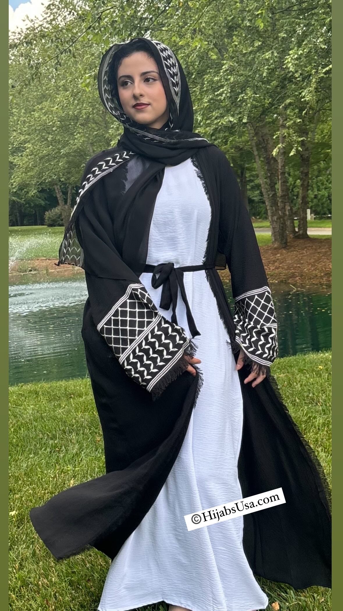 Kuffiyeh Inspired Abaya 4 pc set