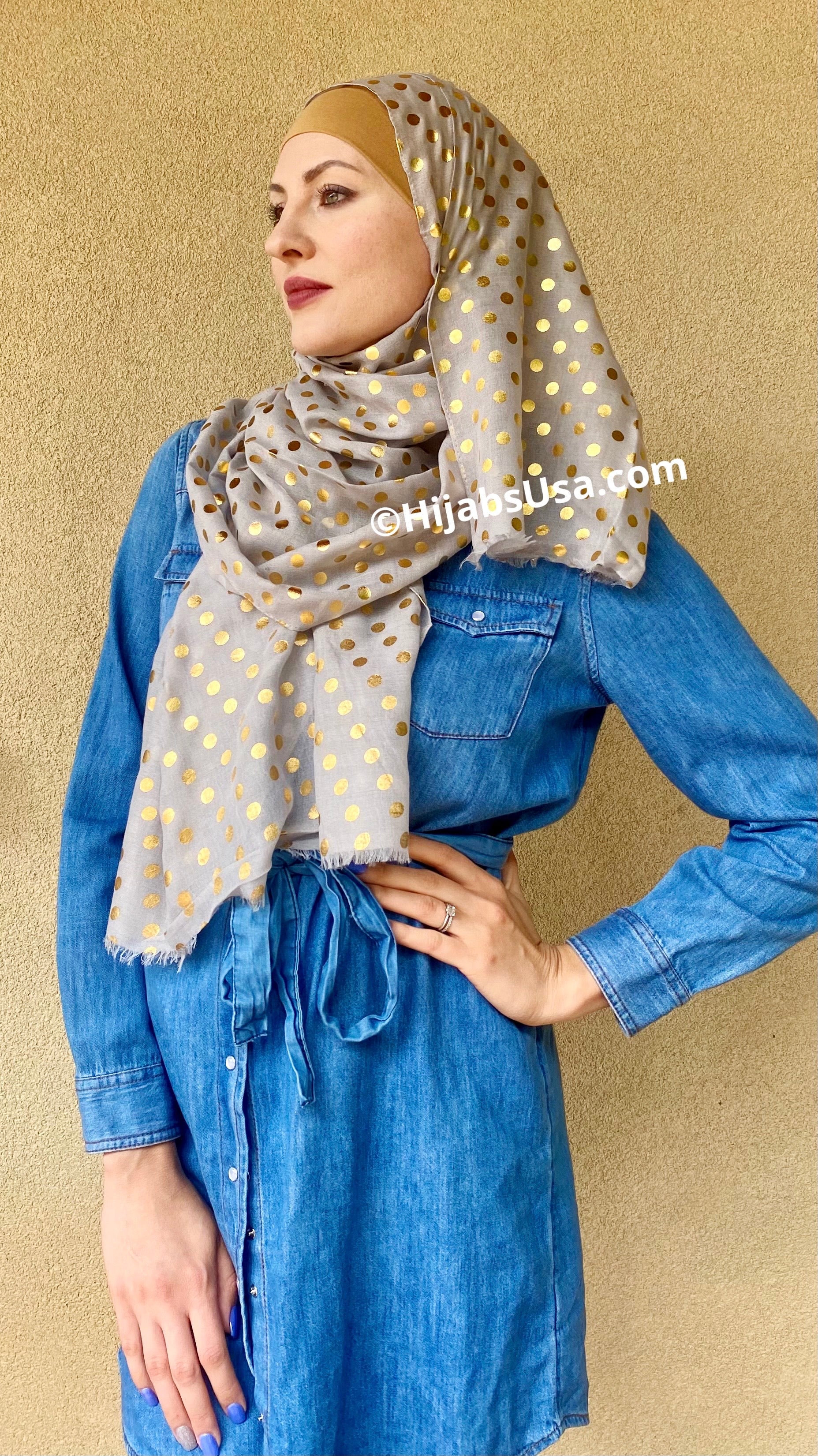Golden Polka Dot Hijabs/Shawl