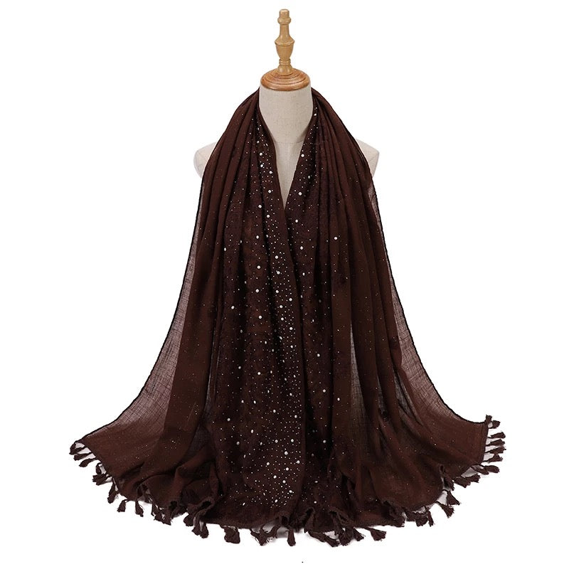 Fancy Pearl & Embroidered Shawl With Tassels